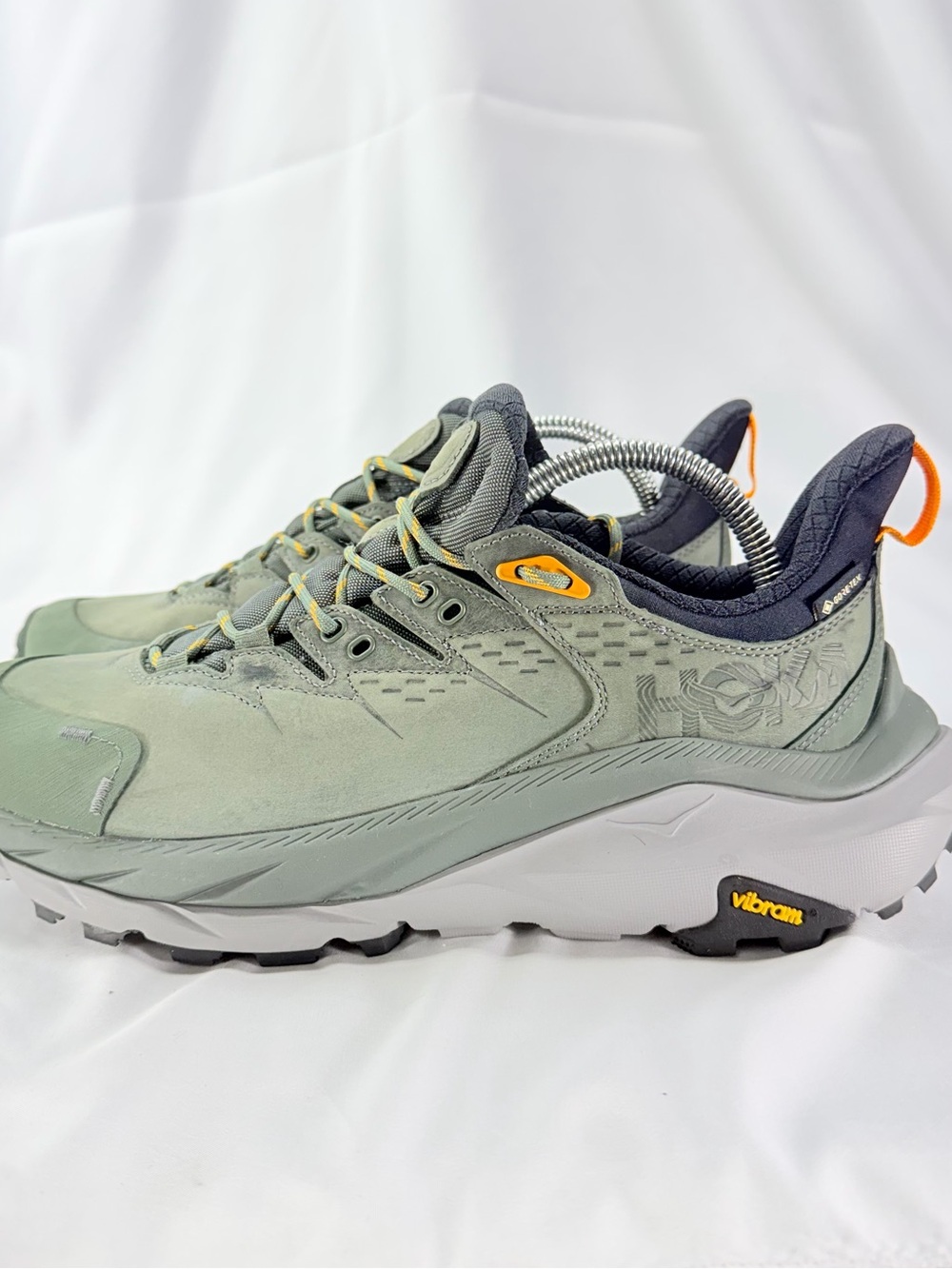 Hoka One One Men's Sage Green Trail Sneakers with Orange Accents